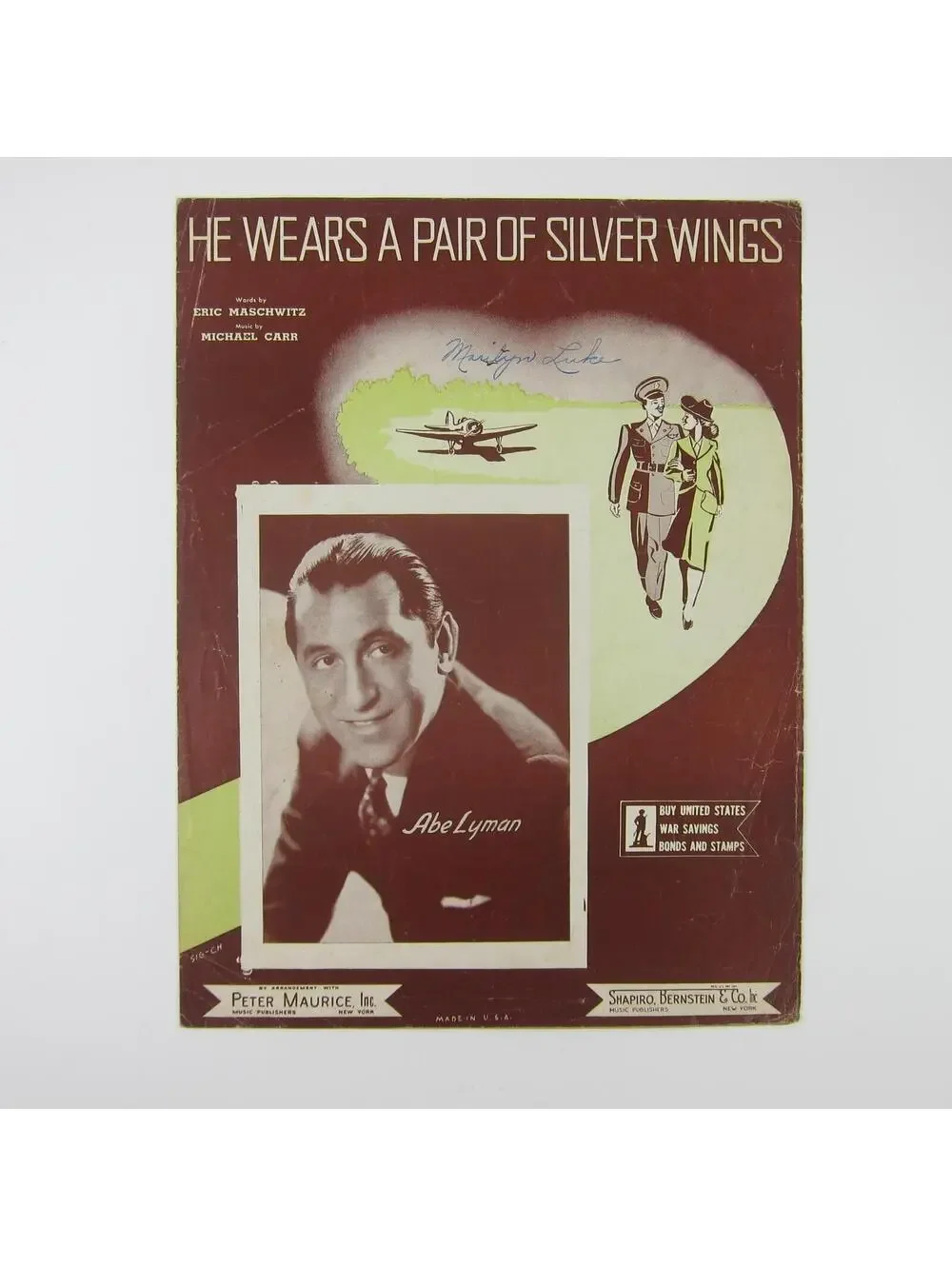 Sheet Music He Wears A Pair Of Silver Wings Abe Lyman Carr Maschwitz Vintag 1941